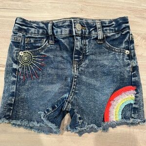 Cat & Jack Blue Jean Shorts with Rainbow Embroidery Size 6